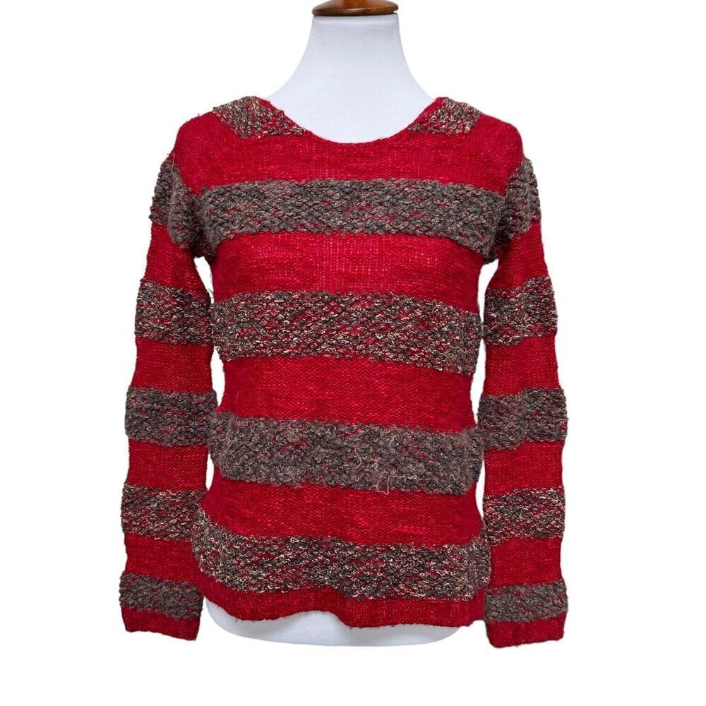 Free People Womens Pullover Sweater Red Marled Stripe Long Sleeve Pullover XS